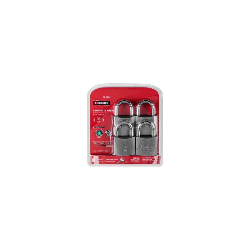 Candados de seguridad de hierro Hermex 38mm con gancho corto Mod. CH-38X4