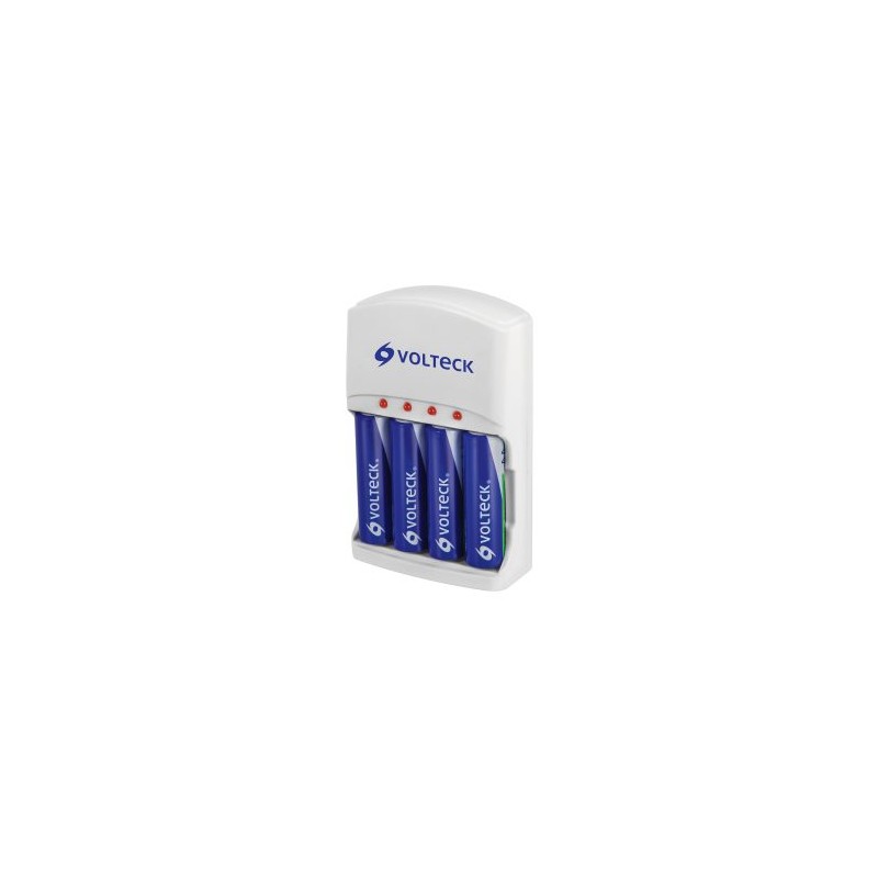 Cargador de pilas AA, AAA y 9V Volteck incluye 4 pilas Mod. CA-RE-9