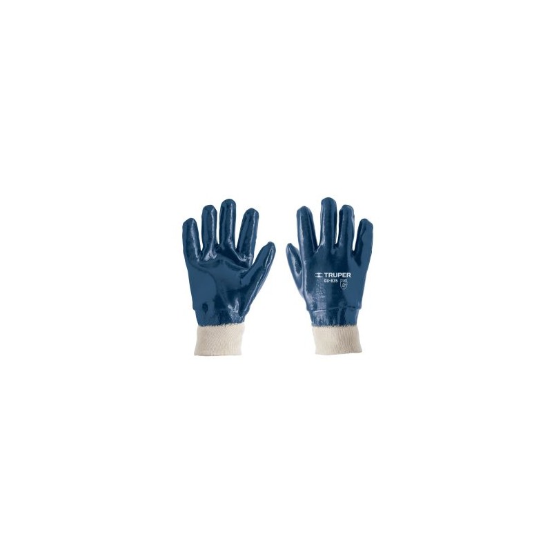Guantes de seguridad y trabajo de algodón recubiertos de nitrilo puño tejido Mod. GU-835