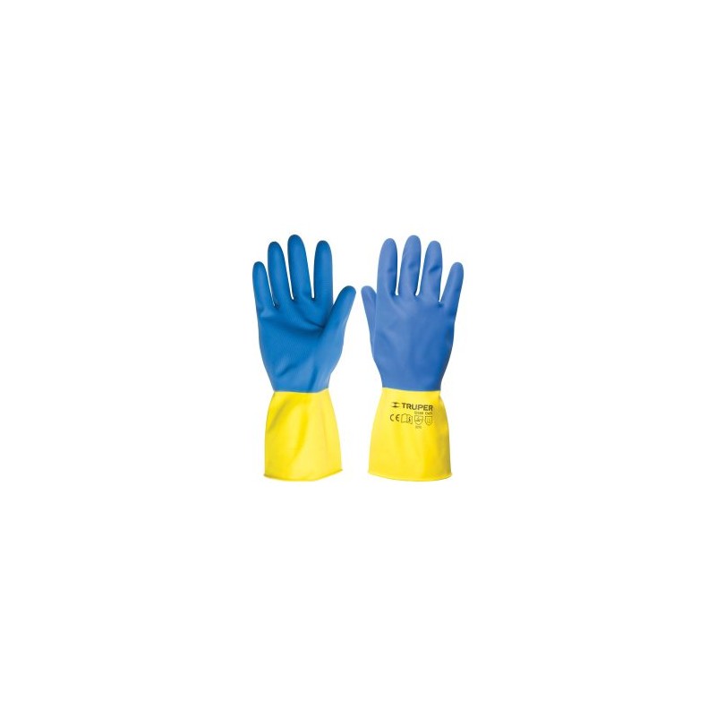 Guantes de seguridad y trabajo Truper de látex para limpieza color azul con amarillo