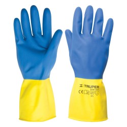 Guantes de seguridad y trabajo Truper de látex para limpieza color azul con amarillo