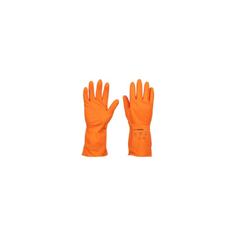 Guantes de seguridad y trabajo Truper de látex para limpieza color naranja
