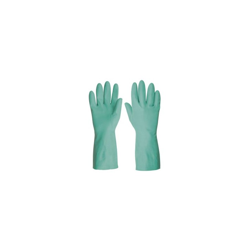 Guantes de seguridad y trabajo Truper para manejo de solventes nitrilo verdes