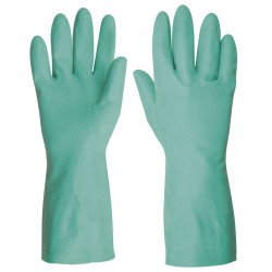Guantes de seguridad y trabajo Truper para manejo de solventes nitrilo verdes
